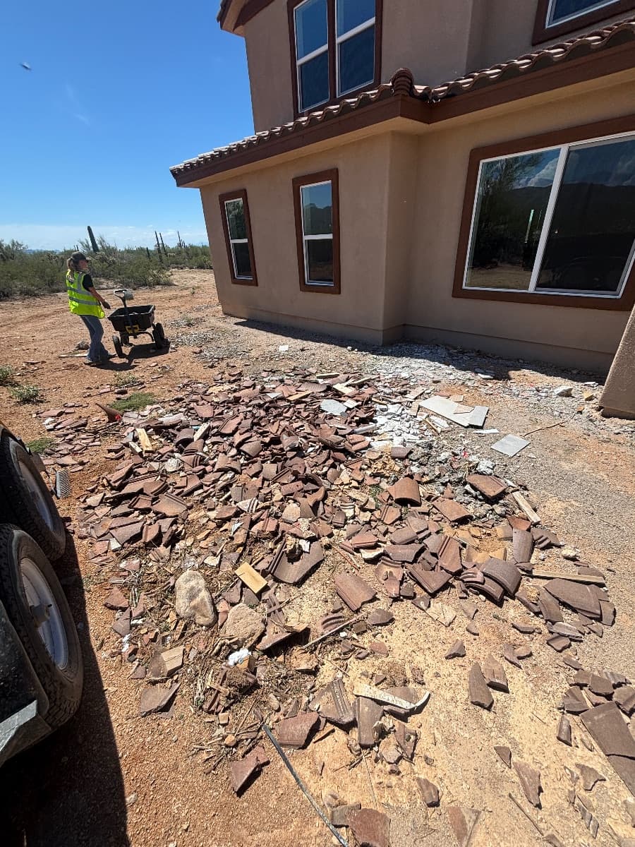 Before -- Construction debris: roof and floor tiles, pallets, etc
Landscaping debris in Marana
